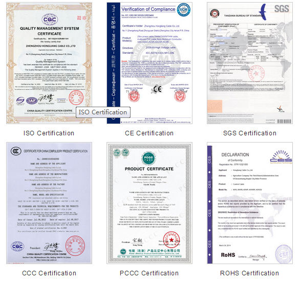 Huadong certifications of produce mv abc cable